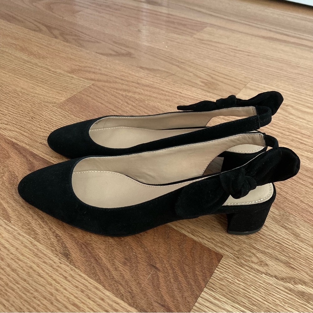 New J. Crew black suede slingback heels